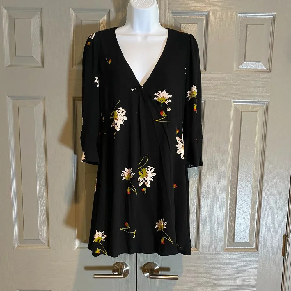 Time On My Side Black Floral Print Wrap Mini Dress - Picture 5 of 8